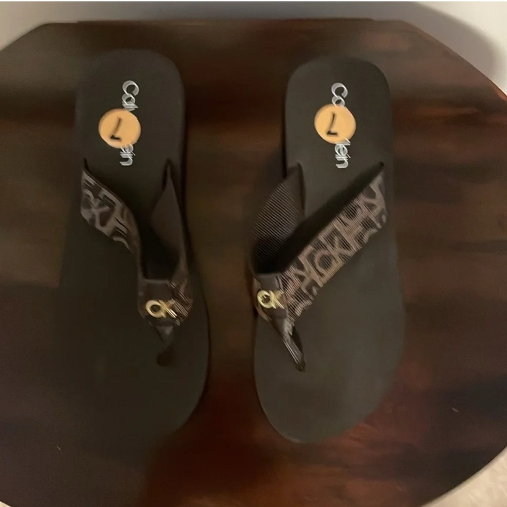 Calvin Klein Black and Brown Flip Flops